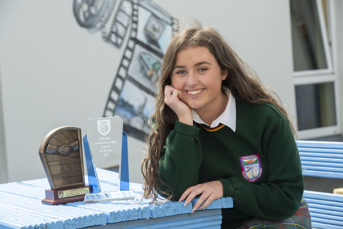  Tyler O'Sullivan from Killorglin Community College, Killorglin, Co. Kerry, with her 'Student of the year' award for not missing any days in the past six years. “Our minds will be clearer with the assessments done." Photo: Domnick Walsh