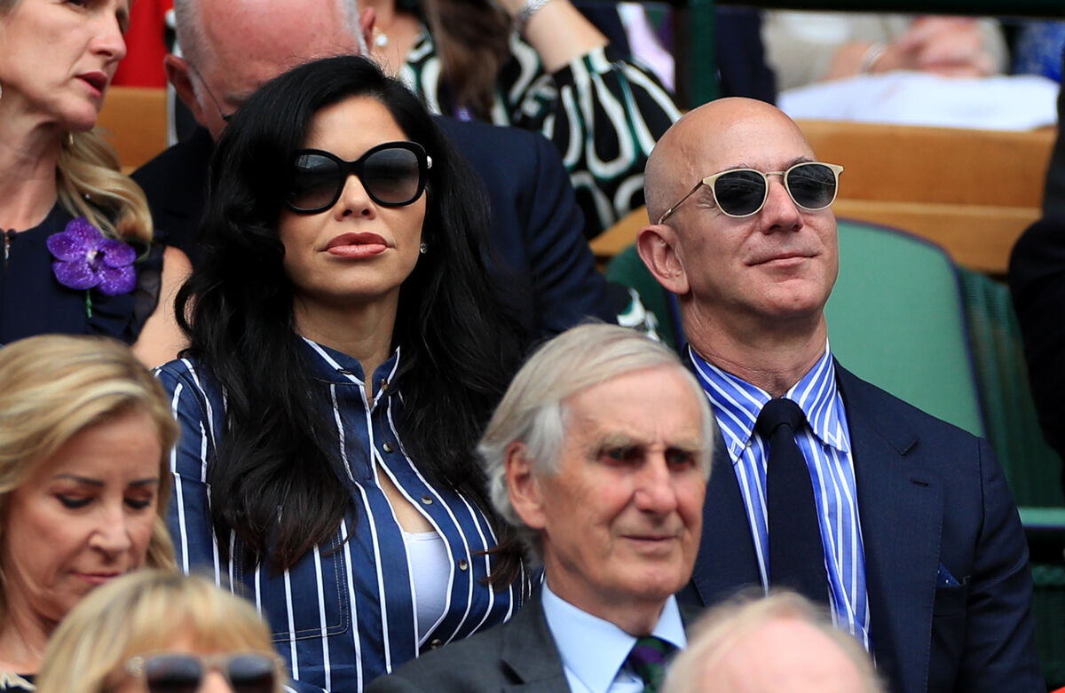Jeff Bezos and Lauren Sanchez on day thirteen of the Wimbledon Championships at the All England Lawn Tennis and Croquet Club, Wimbledon. Jeff Bezos and Lauren Sanchez on day thirteen of the Wimbledon Championships at the All England Lawn Tennis and Croquet Club, Wimbledon.