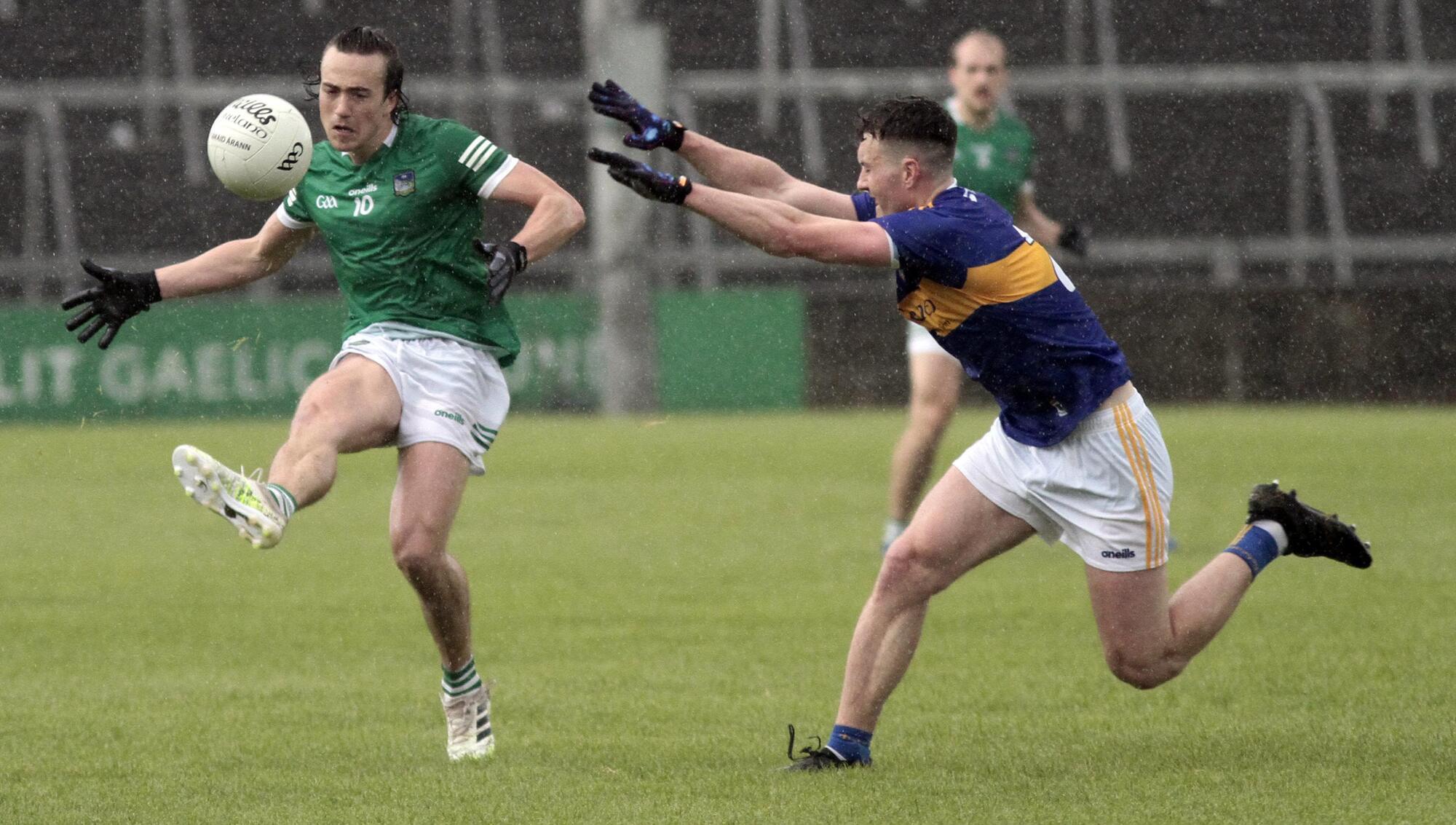 
                HAVING A POP: Limerick's Cian Sheehan shoots for a score at the LIT Gaelic Grounds.