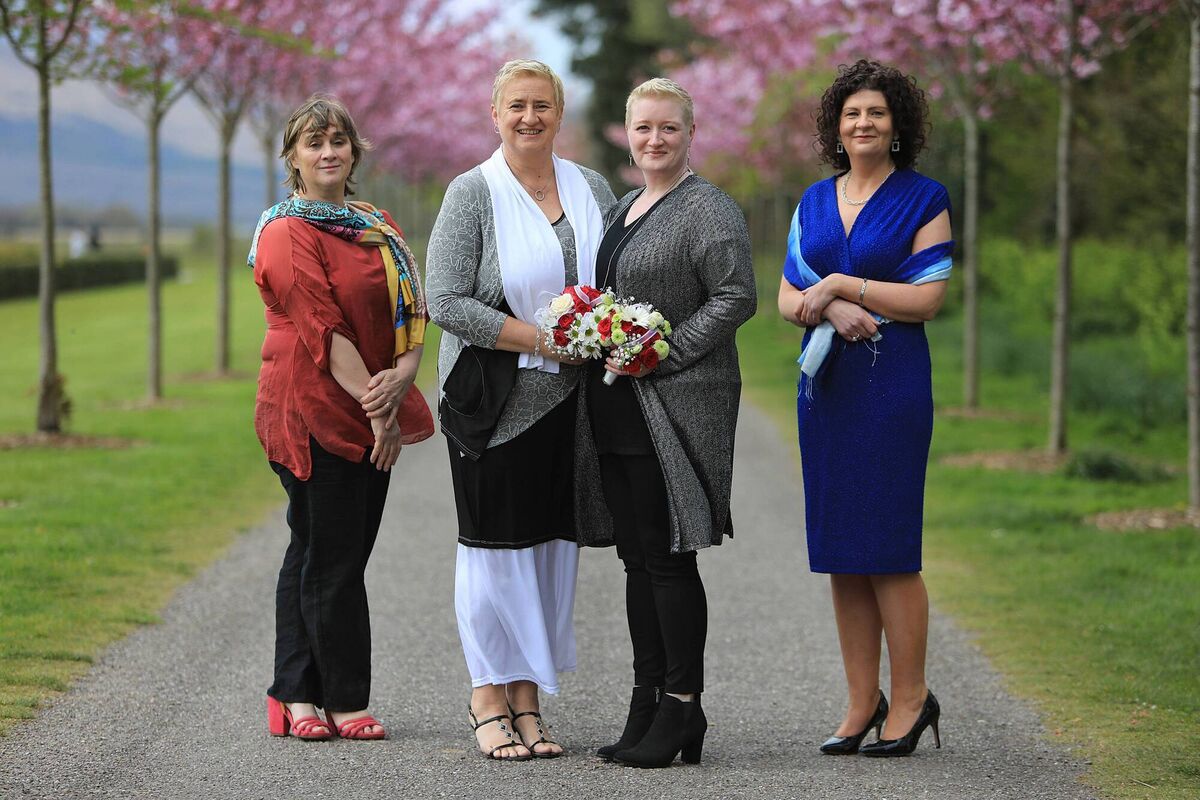 Breeda Lyne and Frances Neeson (centre) with bridesmaids Eibhlin Ni Bhric, left, and Siobhan Randles Breeda Lyne and Frances Neeson (centre) with bridesmaids Eibhlin Ni Bhric, left, and Siobhan Randles