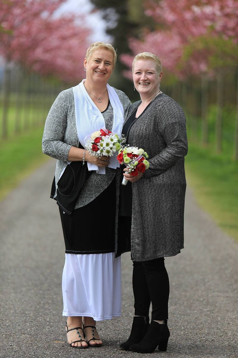 Breeda Lyne, left, and Frances Neeson, on the cherry drive in Killarney House and Gardens, on the occasion of their marriage in Killarney Breeda Lyne, left, and Frances Neeson, on the cherry drive in Killarney House and Gardens, on the occasion of their marriage in Killarney