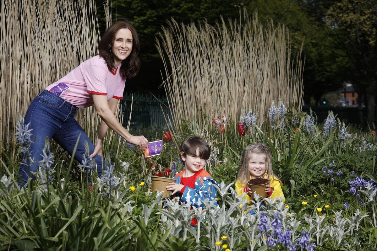 Maia Dunphy launches Energia Get Ireland Growing with two young helpers.
