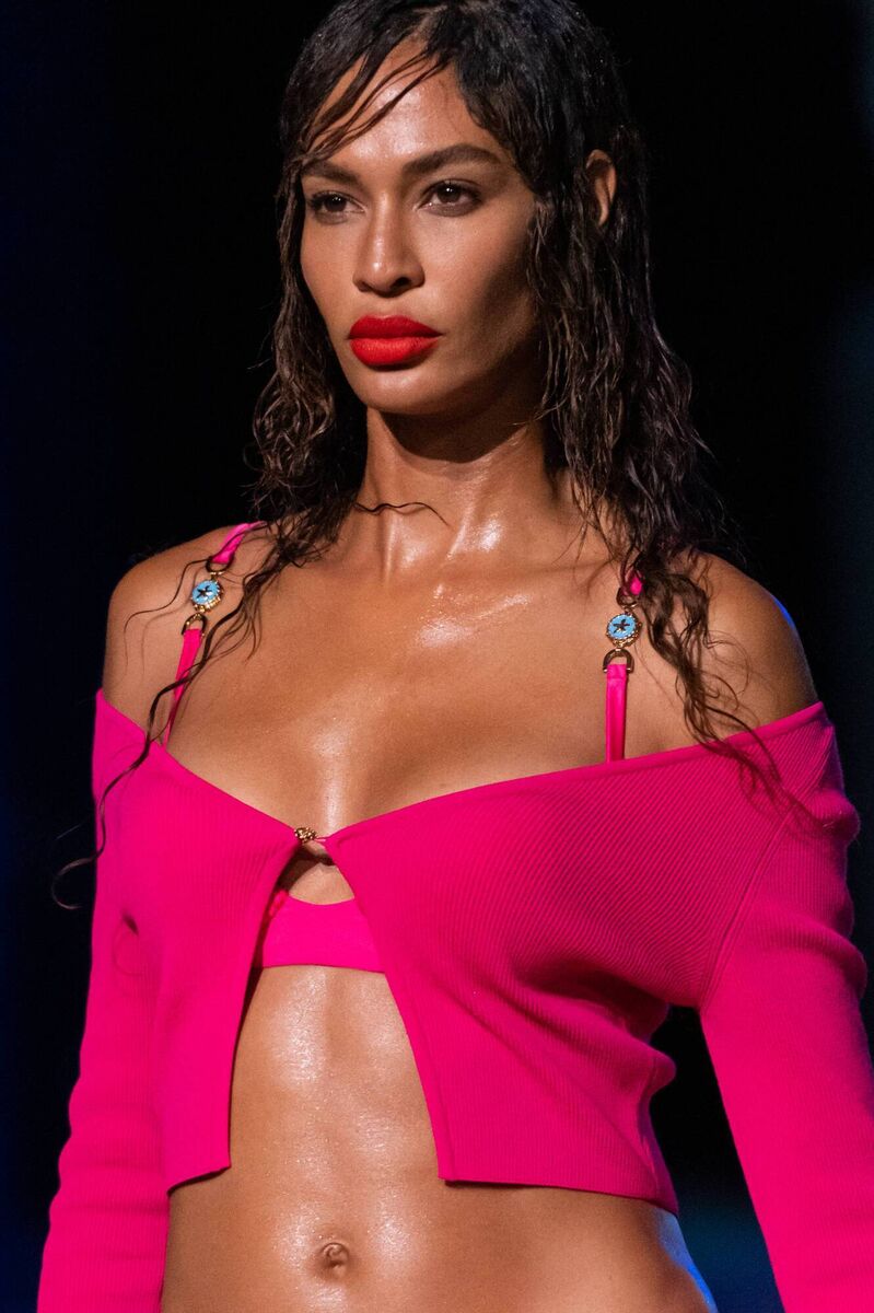 Joan Smalls walks the runway at the Versace fashion show during the Milan Women's Fashion Week on September 25, 2020 in Milan, Italy. Picture: Versace Press Office via Getty Images