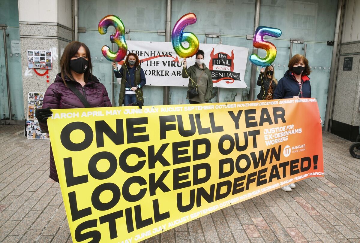 Some of the former Debenhams workers in Cork pictured last month as they marked one year since they received the email that their jobs were gone. Picture: Denis Minihane