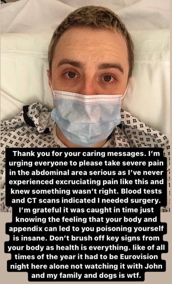 Edward Grimes urges people to listen to their bodies after he felt an "excruciating pain" in his abdominal area. 