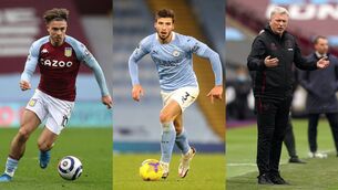 <p>Jack Grealish, Ruben Dias, and David Moyes</p>