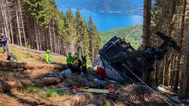 Two children among 14 killed as Italian cable car plunges to the ground