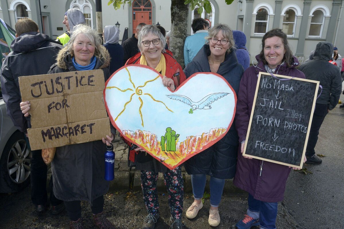 Supporters of Margaret Buttimer outside the court in Bandon who cheered as she entered the building. Photo: Denis Boyle