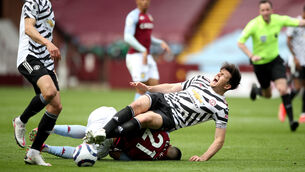 <p>Manchester United’s Harry Maguire suffered ankle ligament damage against Aston Villa. Picture: Nick Potts</p>