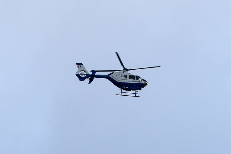 A helicopter monitors the situation in Blanchardstown. Photo: Damien Storan. 