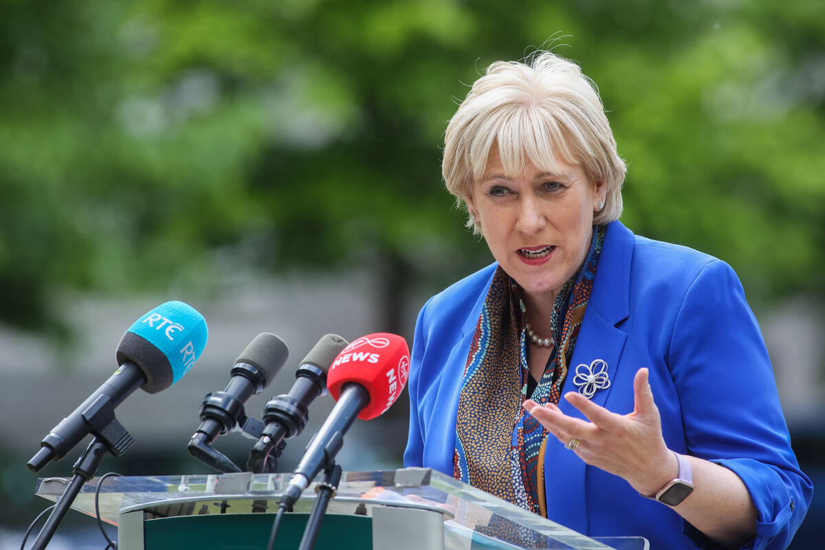Minister for Justice Heather Humphreys spoke outside Government Buildings. Pic: Sam Boal/RollingNews.ie