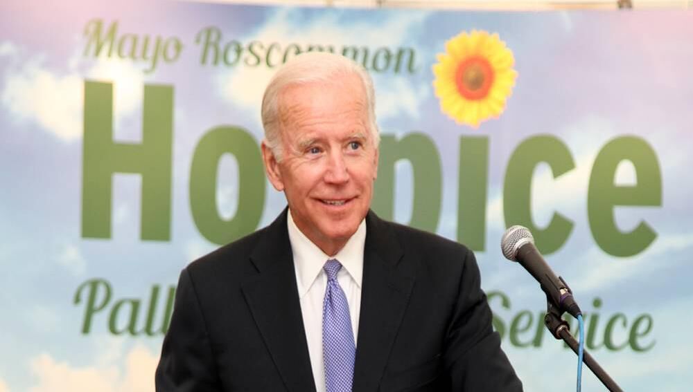 Joe Biden speaking at the Mayo Roscommon Hospice during a visit to Ireland in 2017. Joe Biden speaking at the Mayo Roscommon Hospice during a visit to Ireland in 2017.