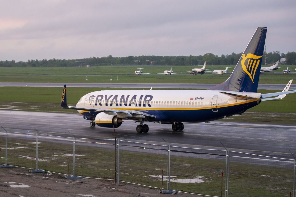 The Ryanair plane which was carrying opposition figure Roman Protasevichlast Sunday. The presidential press service said President Alexander Lukashenko personally ordered that a MiG-29 fighter jet accompany the Ryanair plane to the airport in the capital Minsk. Photo: AP Photo/Mindaugas Kulbis