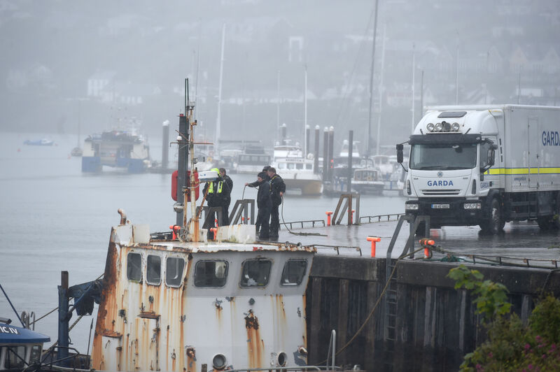 Gardaí at Hugh Coveney Pier, Crosshaven Co Cork for the recovery of a vehicle found in the water. Picture: Larry Cummins Gardaí at Hugh Coveney Pier, Crosshaven Co Cork for the recovery of a vehicle found in the water. Picture: Larry Cummins