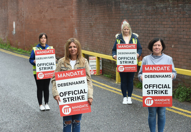 Former Debenhams workers (front) Madeline Whelan and Valerie Conlon with (back) Susan O'Mahony and Sinead Casey picket the goods entrance on Parnell Place, Cork City, last September. "We’ve become lifelong friends." Photo: Larry Cummins Former Debenhams workers (front) Madeline Whelan and Valerie Conlon with (back) Susan O'Mahony and Sinead Casey picket the goods entrance on Parnell Place, Cork City, last September. "We’ve become lifelong friends." Photo: Larry Cummins