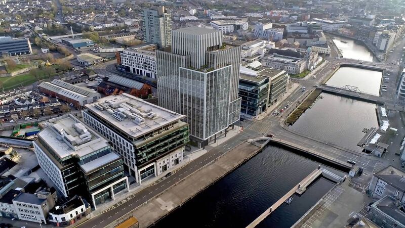 Aerial view of the 16-storey JCD office tower planned for Albert Quay at the grounds of the old Sextant Bar. Aerial view of the 16-storey JCD office tower planned for Albert Quay at the grounds of the old Sextant Bar.