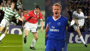 <p>Liam Miller, Roy Keane, Damien Duff, and Ian Harte.</p>