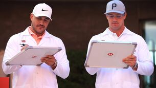 <p>ABU DHABI, UNITED ARAB EMIRATES - JANUARY 14: Brooks Koepka and Bryson DeChambeau attend the launch The Abu Dhabi HSBC Championship Presented by EGA at Masdar City</p>