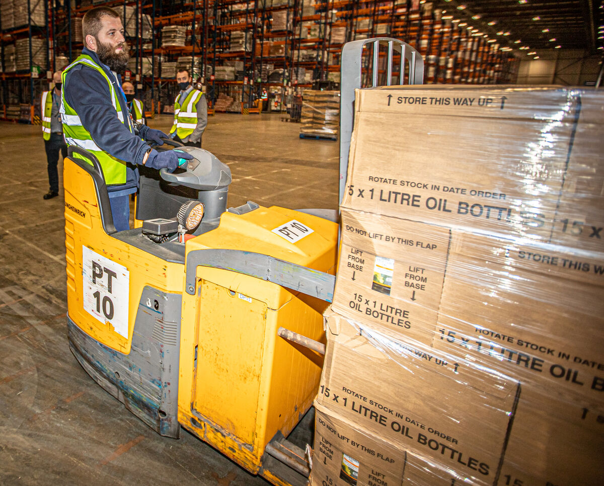 The Holy Man: one of the many nicknames Warehouse Operative Robert Wojtyla has among colleagues at Tesco Distribution Centre, Donabate, Co. Dublin. "It is very busy, especially in Covid." Photo: Neil Michael