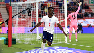 <p>Bukayo Saka celebrates scoring his first England goal (Lindsey Parnaby/PA)</p>