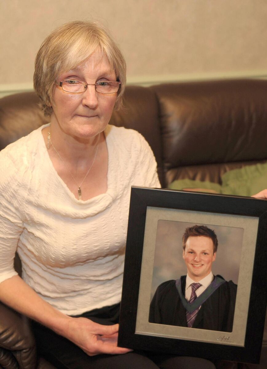 Lucia O'Farrell, Shane O'Farrell's mother. Seen here with a picture of Shane, who died in a hit-and-run just outside Carrickmacross, Co. Monaghan on August 2, 2011.  Picture: Philip Fitzpatrick.