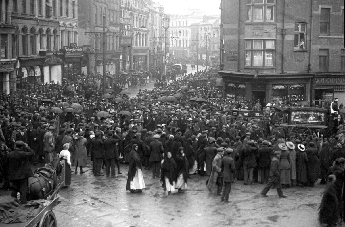 The funeral of Tomás Mac Curtain — shown here moving from St Patrick's St past Daunt's Square and into Grand Parade, Cork — was a turning point in the War of Independence. Picture: Irish Examiner Archive
