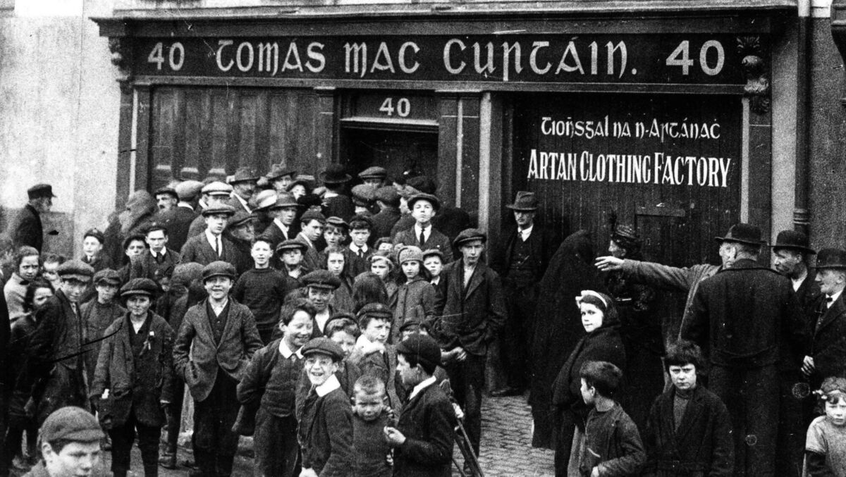 Local people gathered at Tomás Mac Curtain's home and business in Blackpool on the northside of Cork City after his death at the hands of British forces in March 1920.