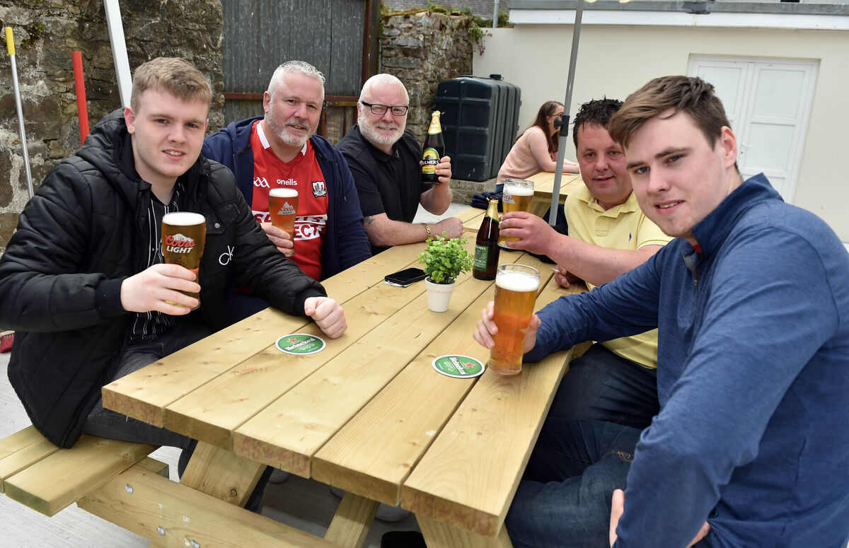 Snooker player Aaron Hill with his dad Darren, Rory Hill, Miksie O'Brien and Ciaran Teehan at The Village bar in Kilworth. Photo: Eddie O'Hare