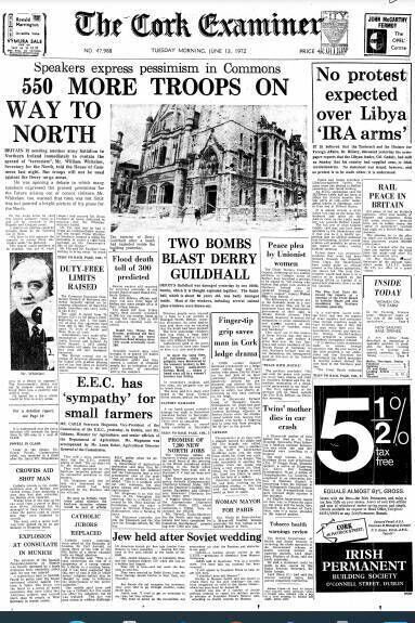 Irish Examiner front page from 1972