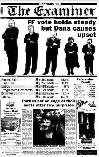 Irish Examiner front page from 1999