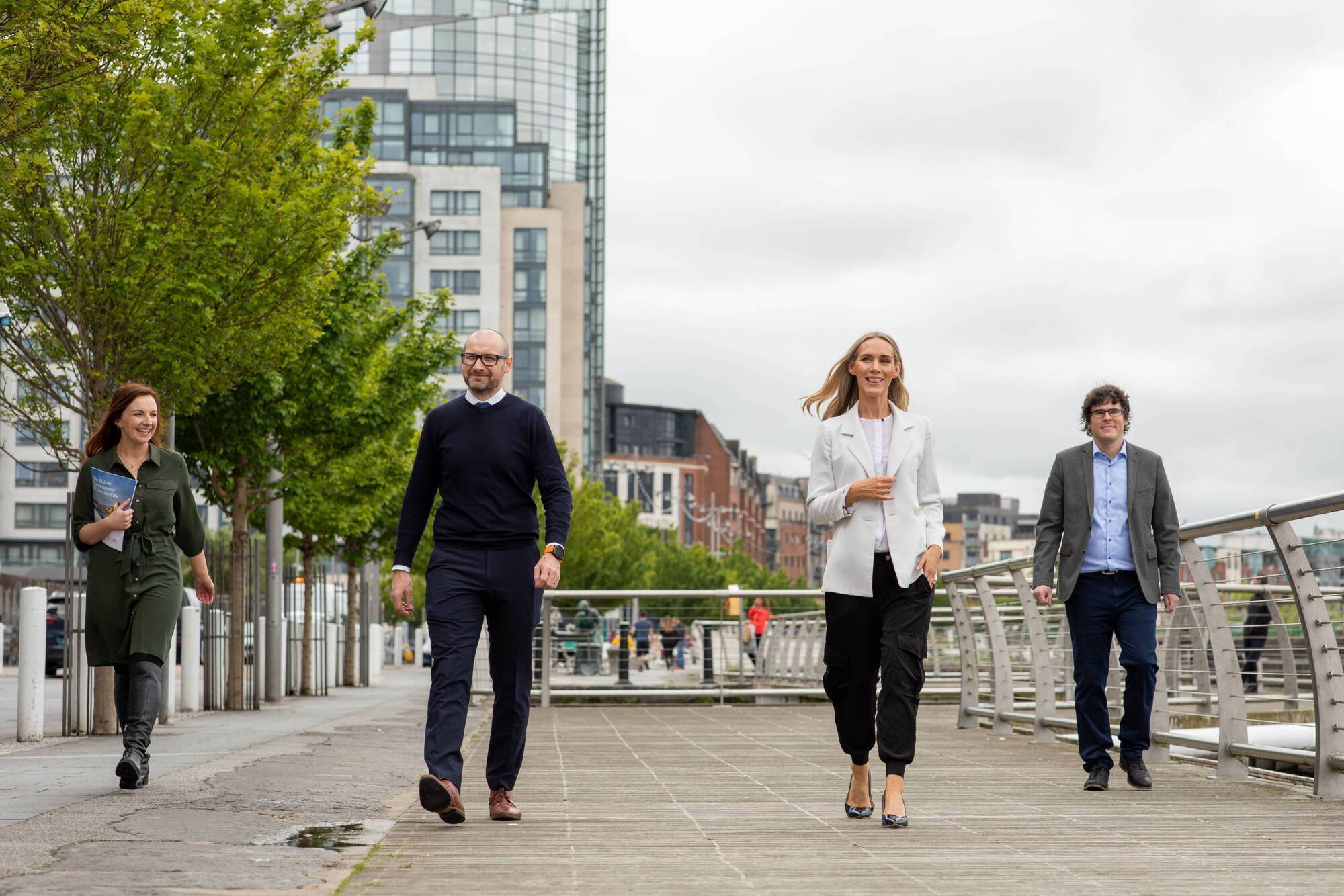 Dr Catriona Cahill, Chief Economist with Limerick Chamber, Donnacha Hurley, President of Limerick Chamber, Dee Ryan, CEO of Limerick Chamber and Hugh Hennessy, Divisional Director with Indecon pictured on Howley’s Quay, Limerick. Picture: Sean Curtin True Media. 