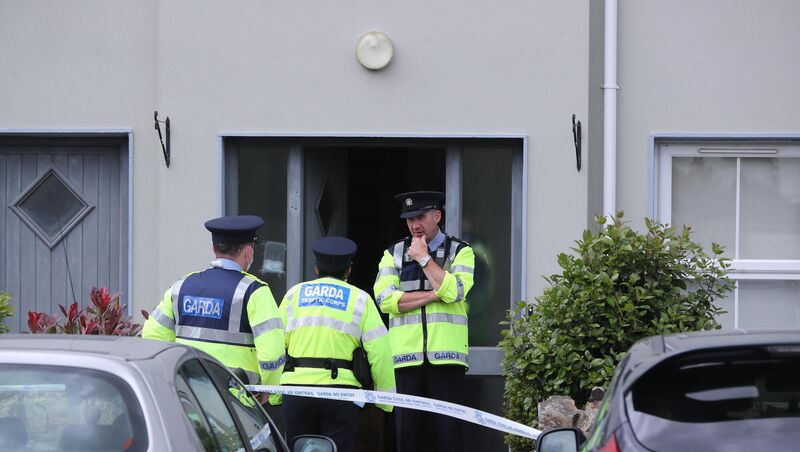 Gardaí at the house where three-month-old Mia O'Connell died after being attacked by a dog in the early hours of Monday. Picture: Niall Carons/PA.
