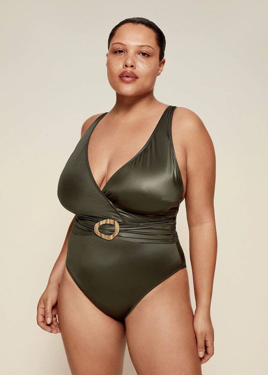 Violeta by Mango khaki belted swimsuit, Mango, €69.99