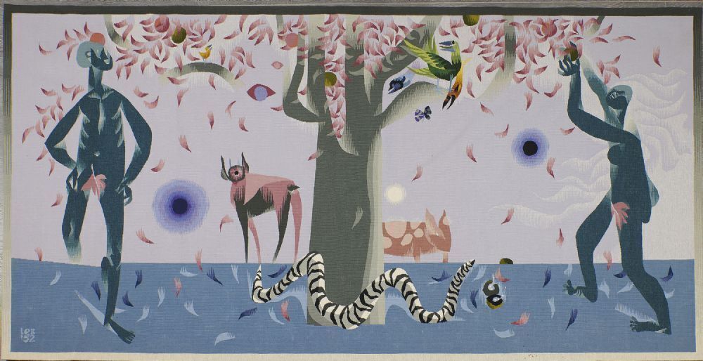 Adam and Eve in the Garden by Louis le Brocquy, a colour inverted Aubusson tapestry, at de Veres.