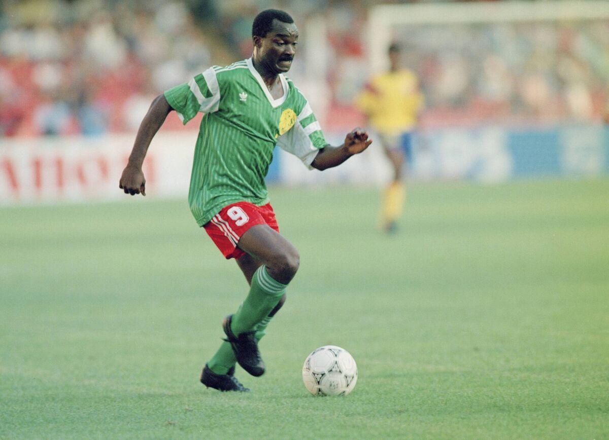 Cameroonian footballer Roger Milla in action IN the 1990 World Cup Cameroonian footballer Roger Milla in action IN the 1990 World Cup