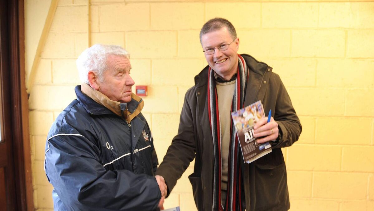 Then new Cork manager Denis Walsh is greeted by local official Tommy Lynch on his arrival for a National League game against Limerick in 2009. Picture: Ray McManus 