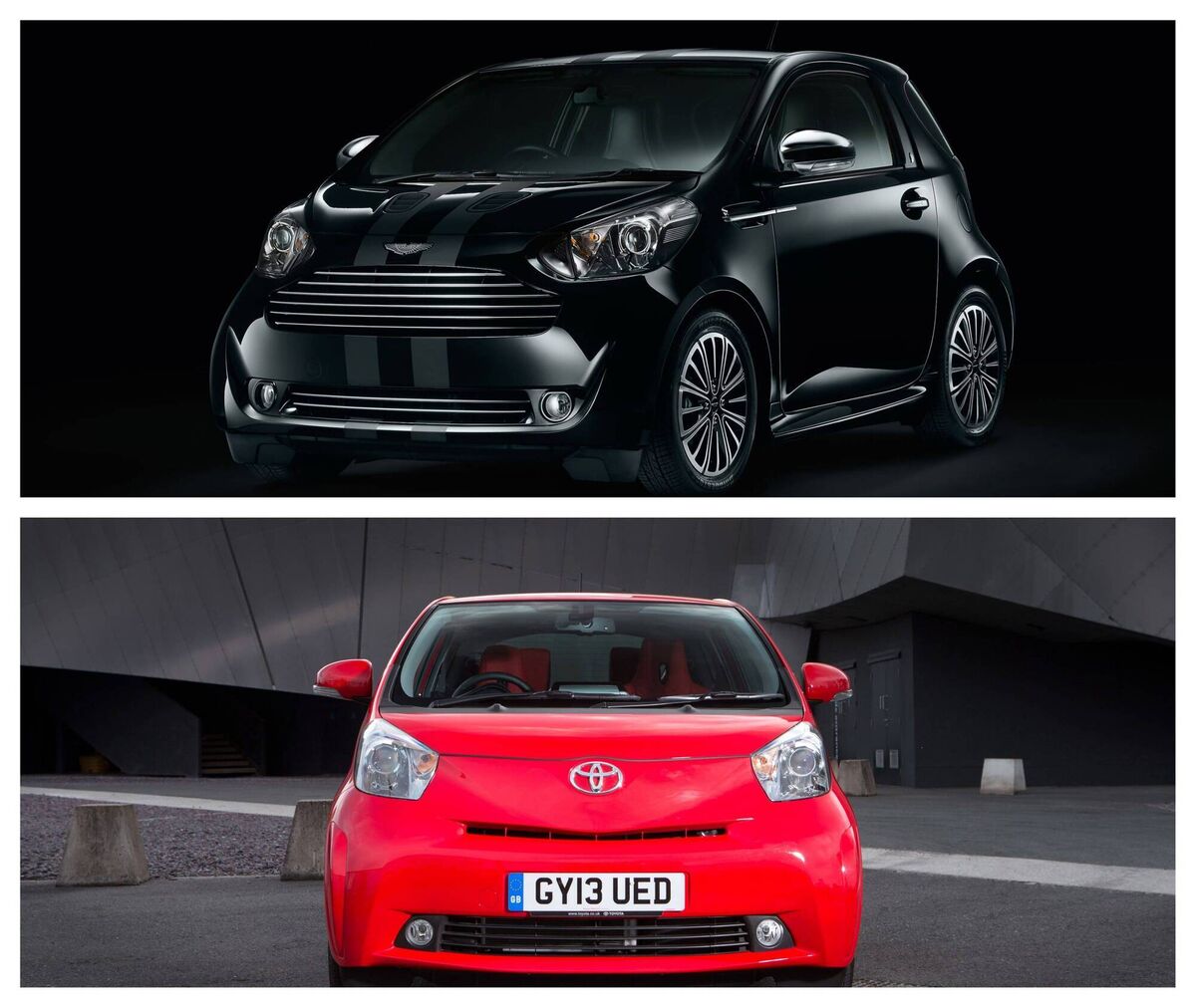Aston Martin Cygnet (top) and Toyota IQ