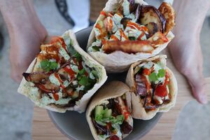 Aubergine and halloumi pitta