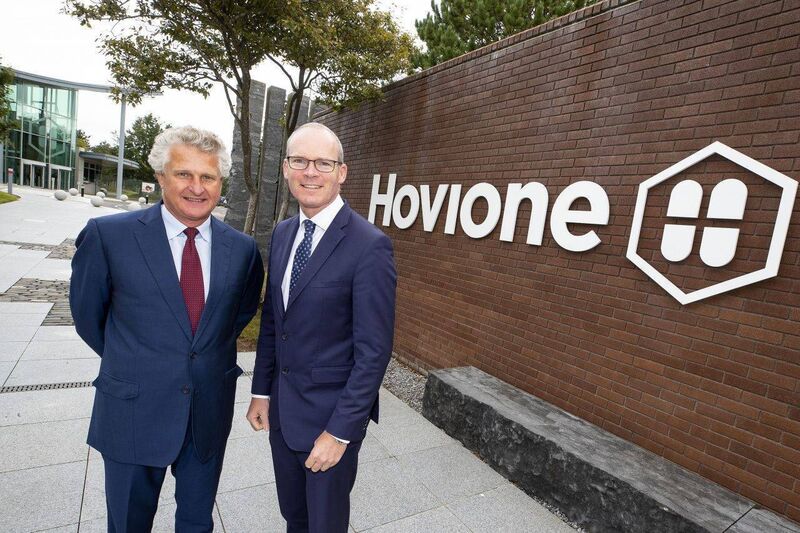 Guy Villax, CEO of Hovione, and An Tánaiste Simon Coveney, in 2019 celebrating the company’s 60th anniversary and the 10th anniversary of the site operating in Cork.
