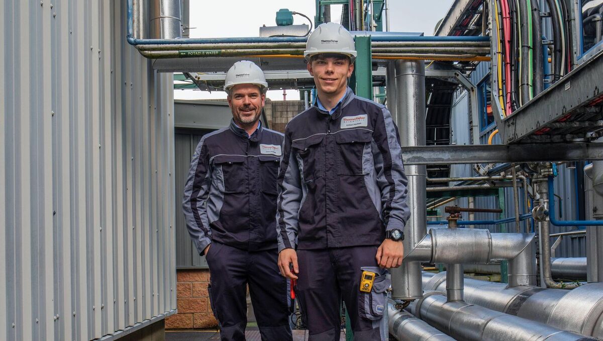 Father and son John and Killian Hackett, both working in Thermo Fisher Scientific in Currabinny, Co Cork. Father and son John and Killian Hackett, both working in Thermo Fisher Scientific in Currabinny, Co Cork.