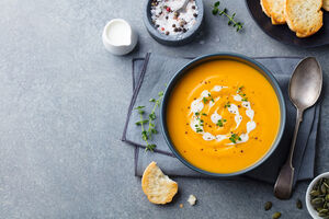 Sweet potato, coconut and coriander soup