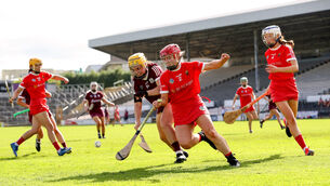 <p>Galway's Siobhan McGrath and Libby Coppinger of Cork in action during last week's camogie semi-final. Two minutes of coverage didn't do these National League classics justice, Eimear Ryan argues. Picture: INPHO/Bryan Keane</p>