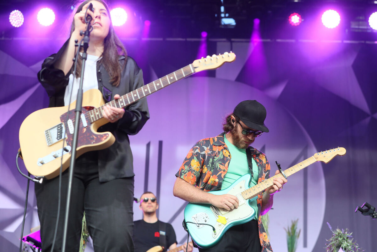 Sorcha Richardson and James Vincent McMorrow on stage during Ireland's first major live gig since the pandemic, at Iveagh Gardens in Dublin.
