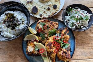 Tandoori chicken with flatbreads and courgette yoghurt