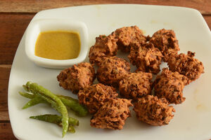 Spiced vegetable Pakoras with mango relish