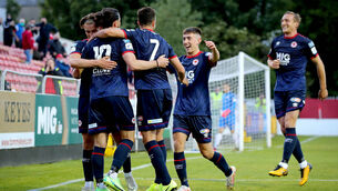 <p>St Patrick's Athletics' Ronan Coughlan celebrates scoring the second goal of the game. Picture: INPHO/Ryan Byrne</p>