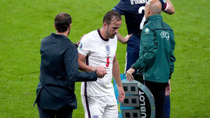 <p>England's Harry Kane shakes hands with manager Gareth Southgate after being substituted. Picture: Mike Egerton/PA</p>