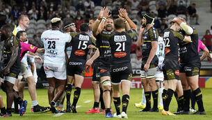<p>La Rochelle players celebrate winning. Picture: INPHO/Dave Winter</p>