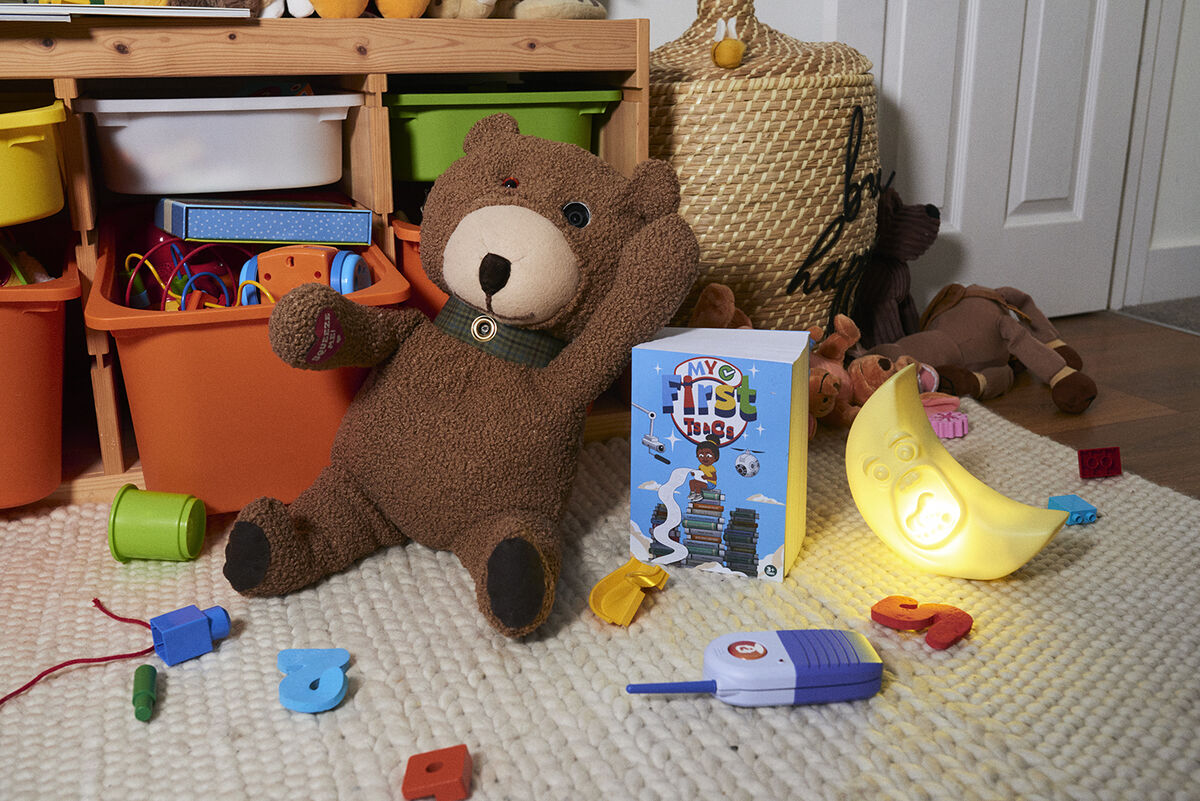 A collection of mock toys which mimic online abuse. 