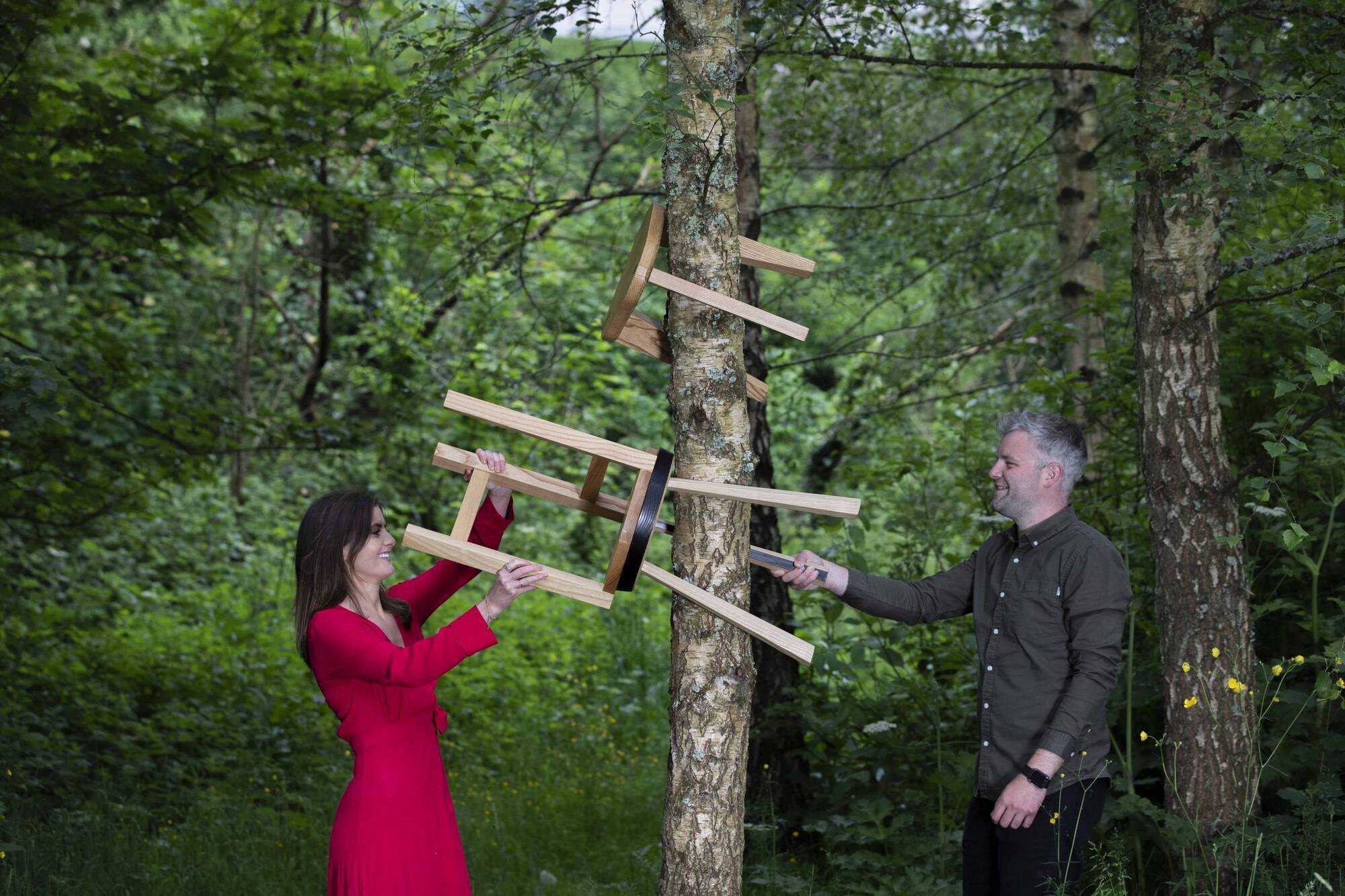 Design Pop festival director Amy McKeogh and senior architect with JCA Alan Macilwraith with works from the  Milking Stool exhibition. This is just one of the many events at the architecture, design and food festival in Cork from August 27-29. Picture: Clare Keogh 